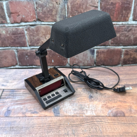 Vintage Spartus 1401 Woodgrain Combo Articulating Desk Lamp Arm w/ Alarm Clock - Picture 1 of 12